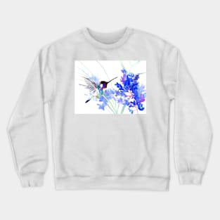 Flying Hummingbird anf Blue Flowers Crewneck Sweatshirt